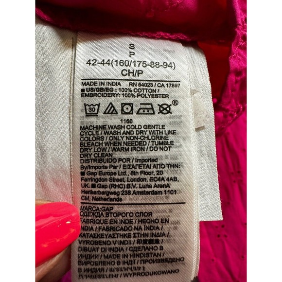 Gap Eyelet Embroidered Fushia Pink Long Sleeve Oversized Button Up Blouse Top S - Picture 6 of 7